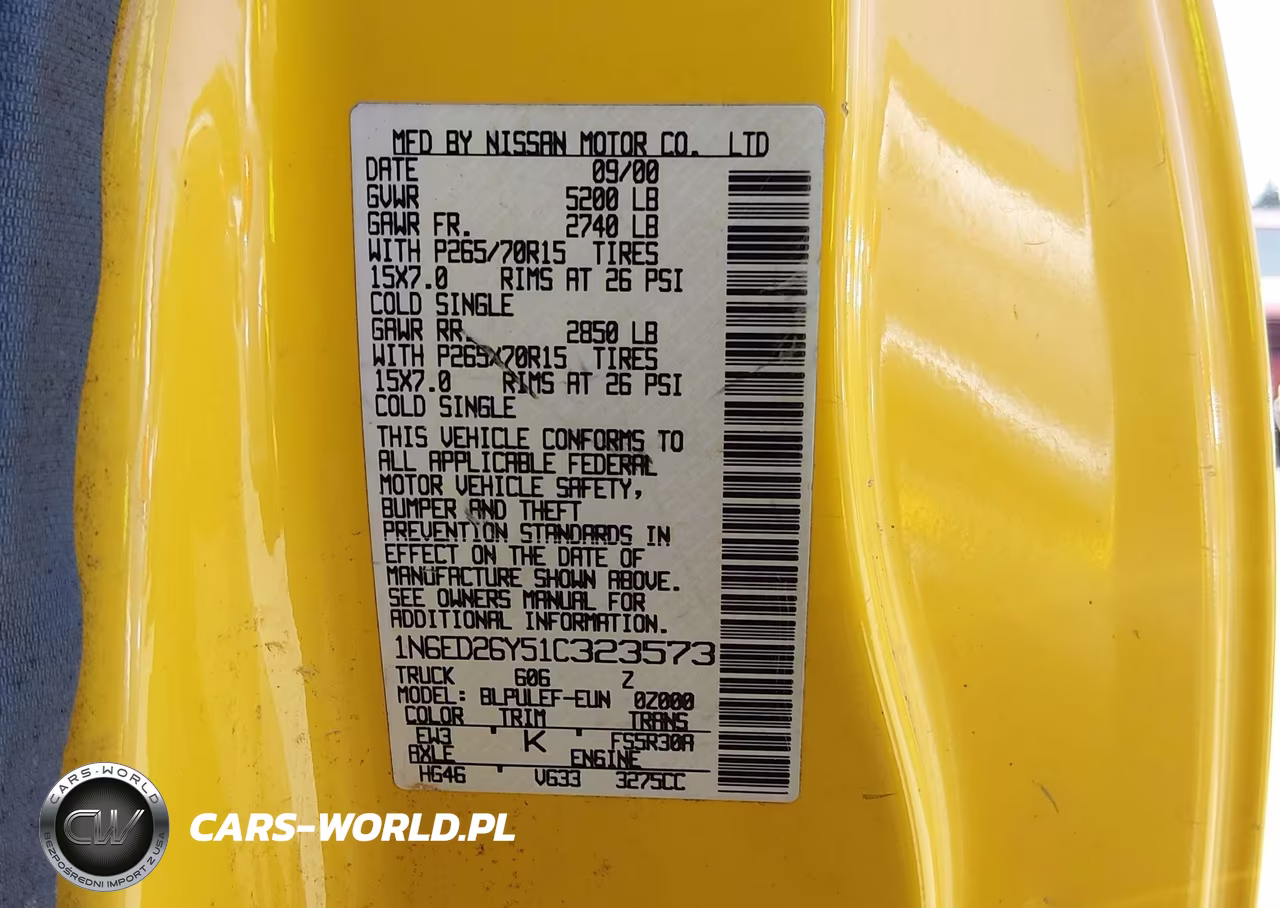 2001 Nissan Frontier Xe-V6 VIN:1N6ED26Y51C323573 - 9