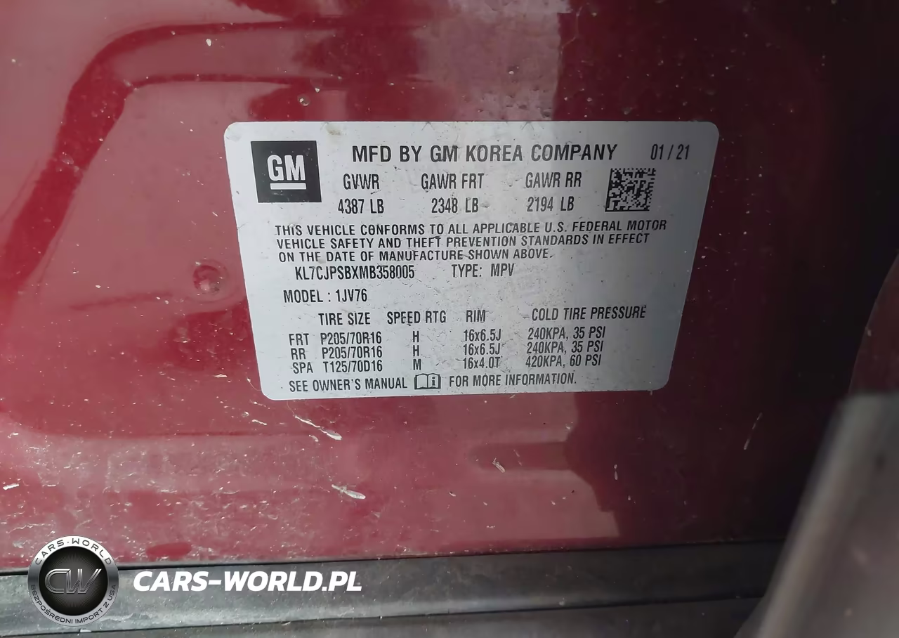 2021 Chevrolet Trax Awd Lt VIN:KL7CJPSBXMB358005 - 9