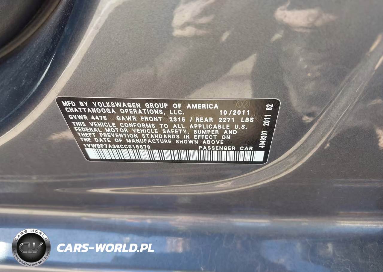 2012 Volkswagen Passat 2.5L Se VIN:1VWBP7A36CC018878 - 9