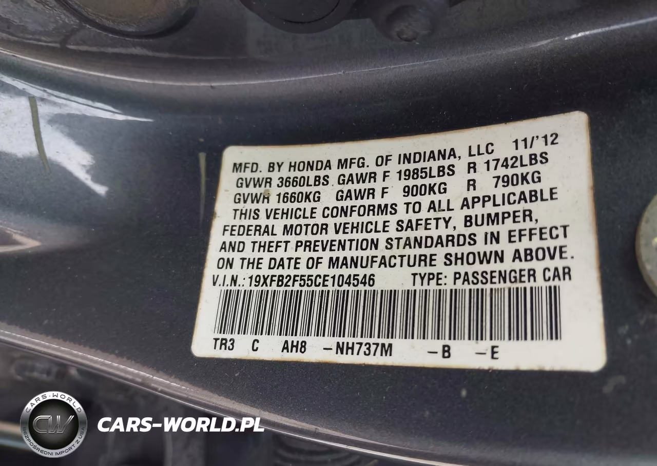 2012 Honda Civic Lx VIN:19XFB2F55CE104546 - 9