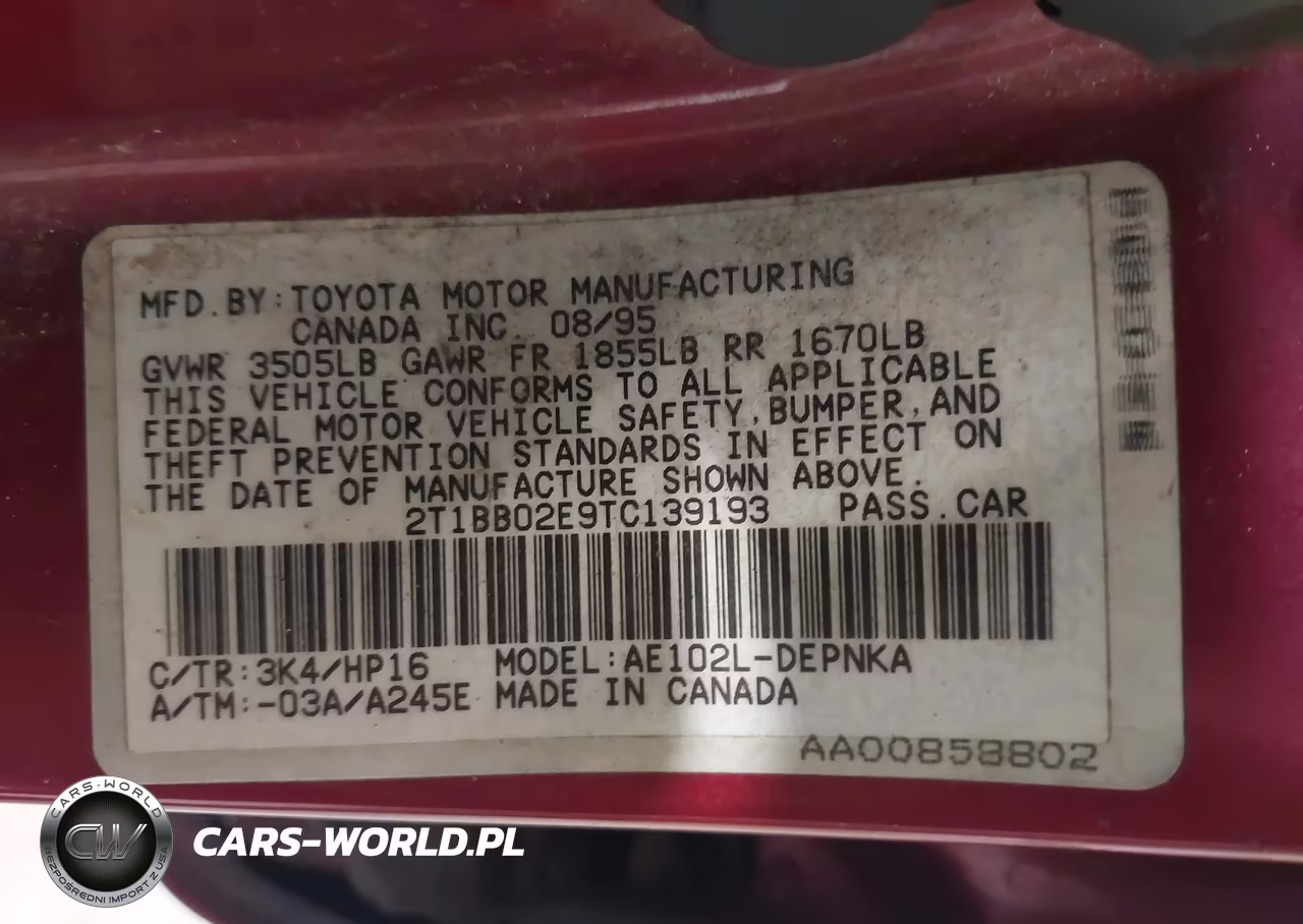 1996 Toyota Corolla Dx VIN:2T1BB02E9TC139193 - 9