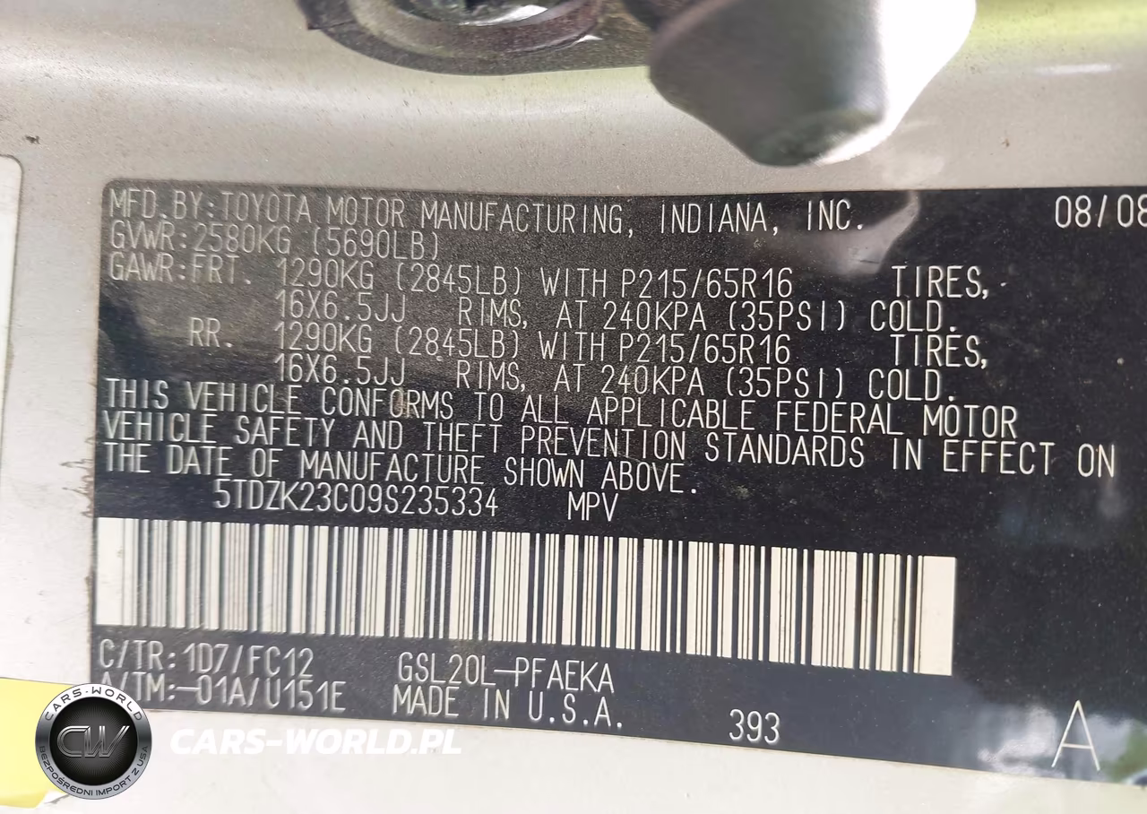 2009 Toyota Sienna Le VIN:5TDZK23C09S235334 - 9