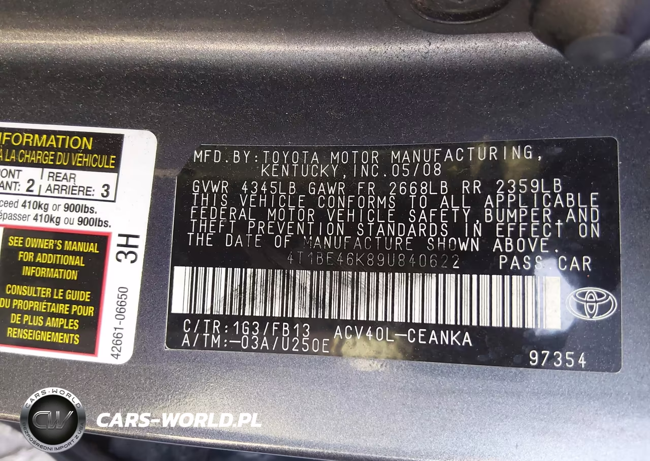 2009 Toyota Camry Le VIN:4T1BE46K89U840622 - 9