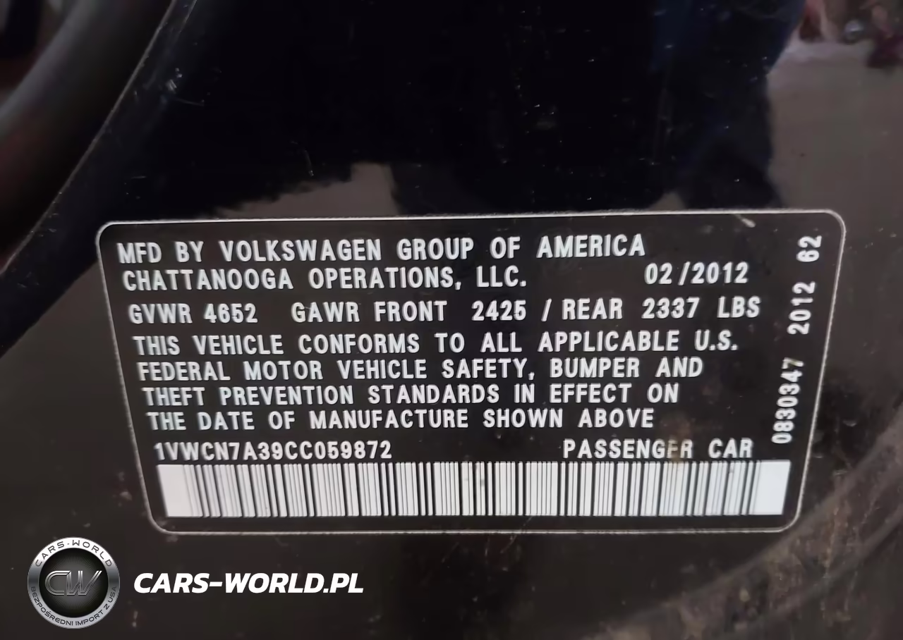 2012 Volkswagen Passat 2.0L Tdi Sel Premium VIN:1VWCN7A39CC059872 - 9