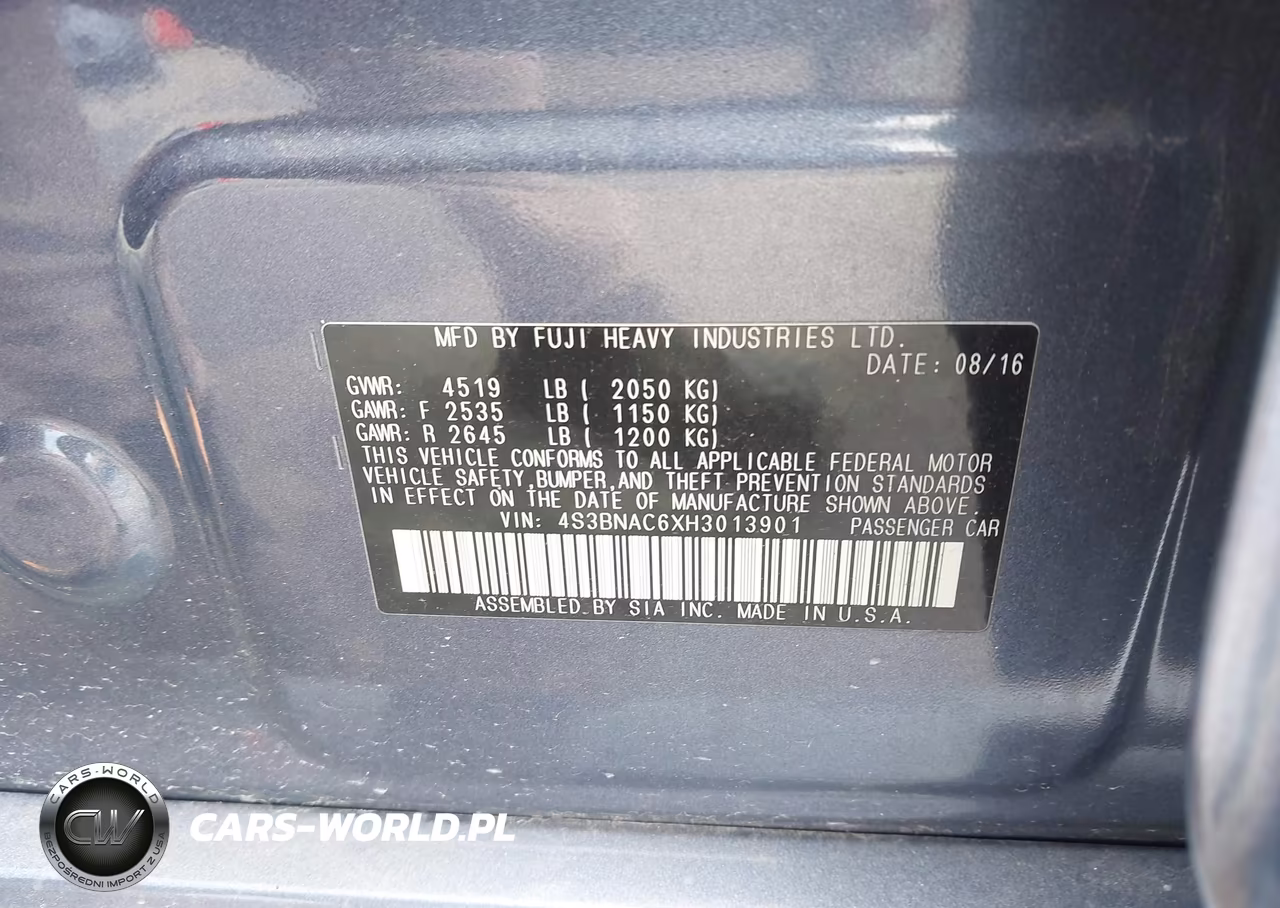 2017 Subaru Legacy 2.5I Premium VIN:4S3BNAC6XH3013901 - 9