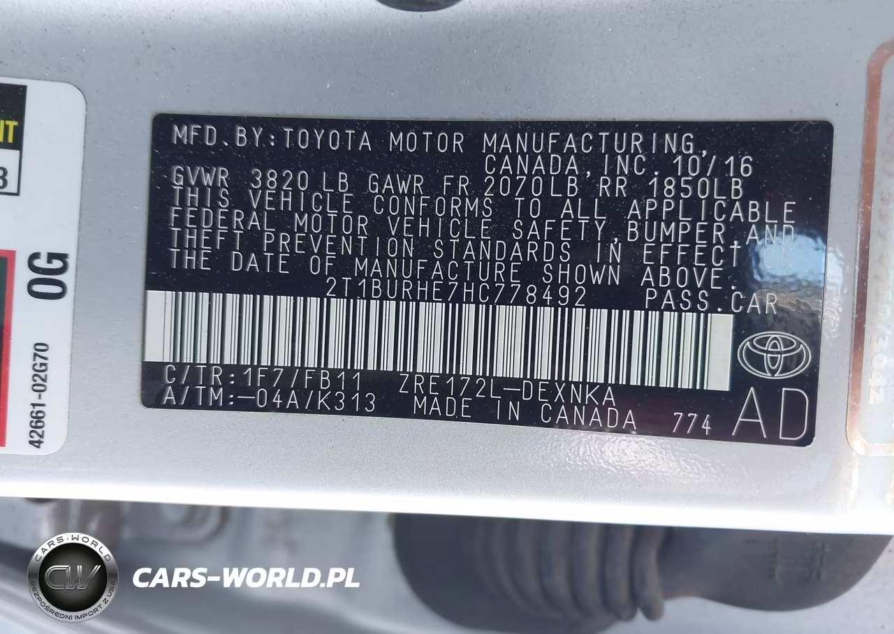 2017 Toyota Corolla Le VIN:2T1BURHE7HC778492 - 9