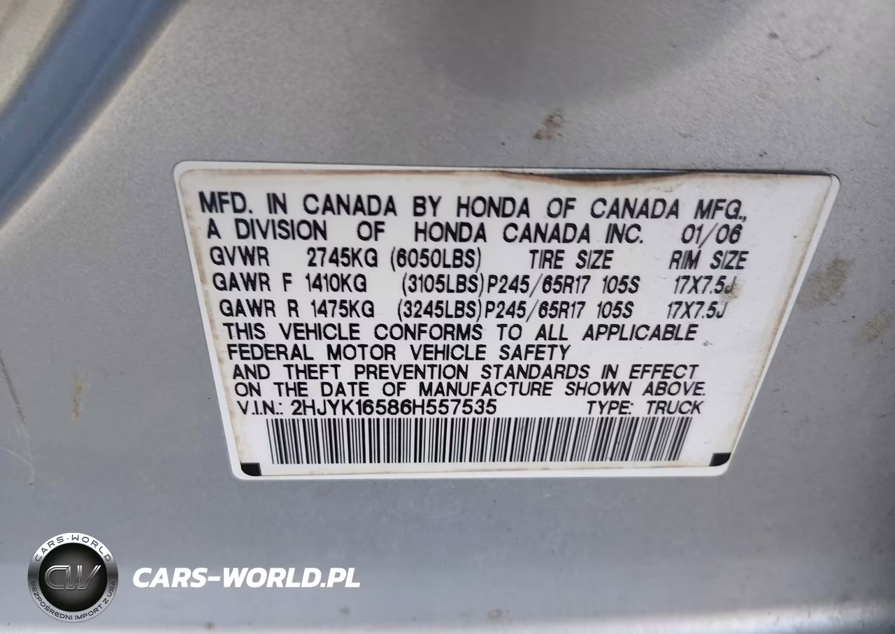 2006 Honda Ridgeline Rtl VIN:2HJYK16586H557535 - 9