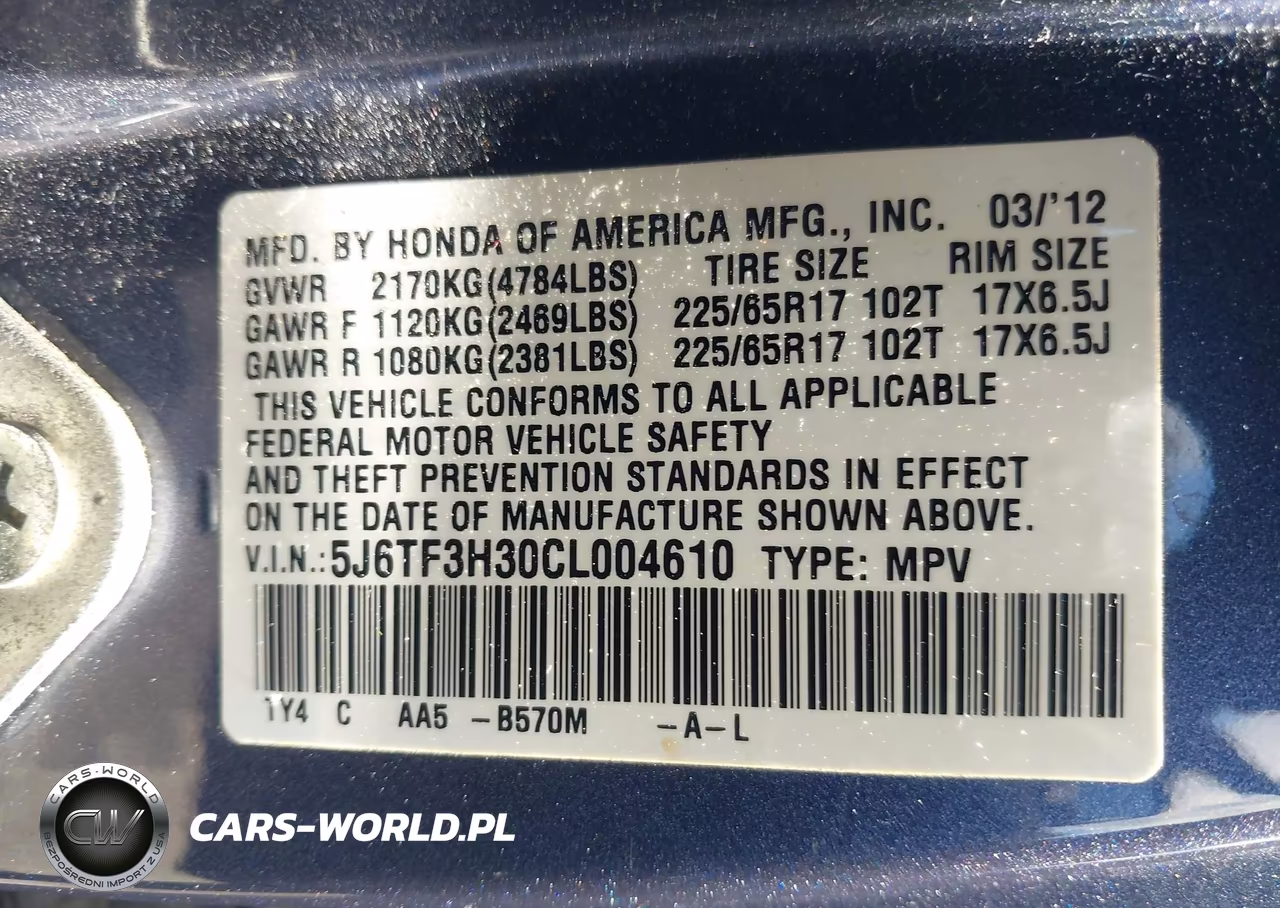 2012 Honda Crosstour 2.4 Ex VIN:5J6TF3H30CL004610 - 9
