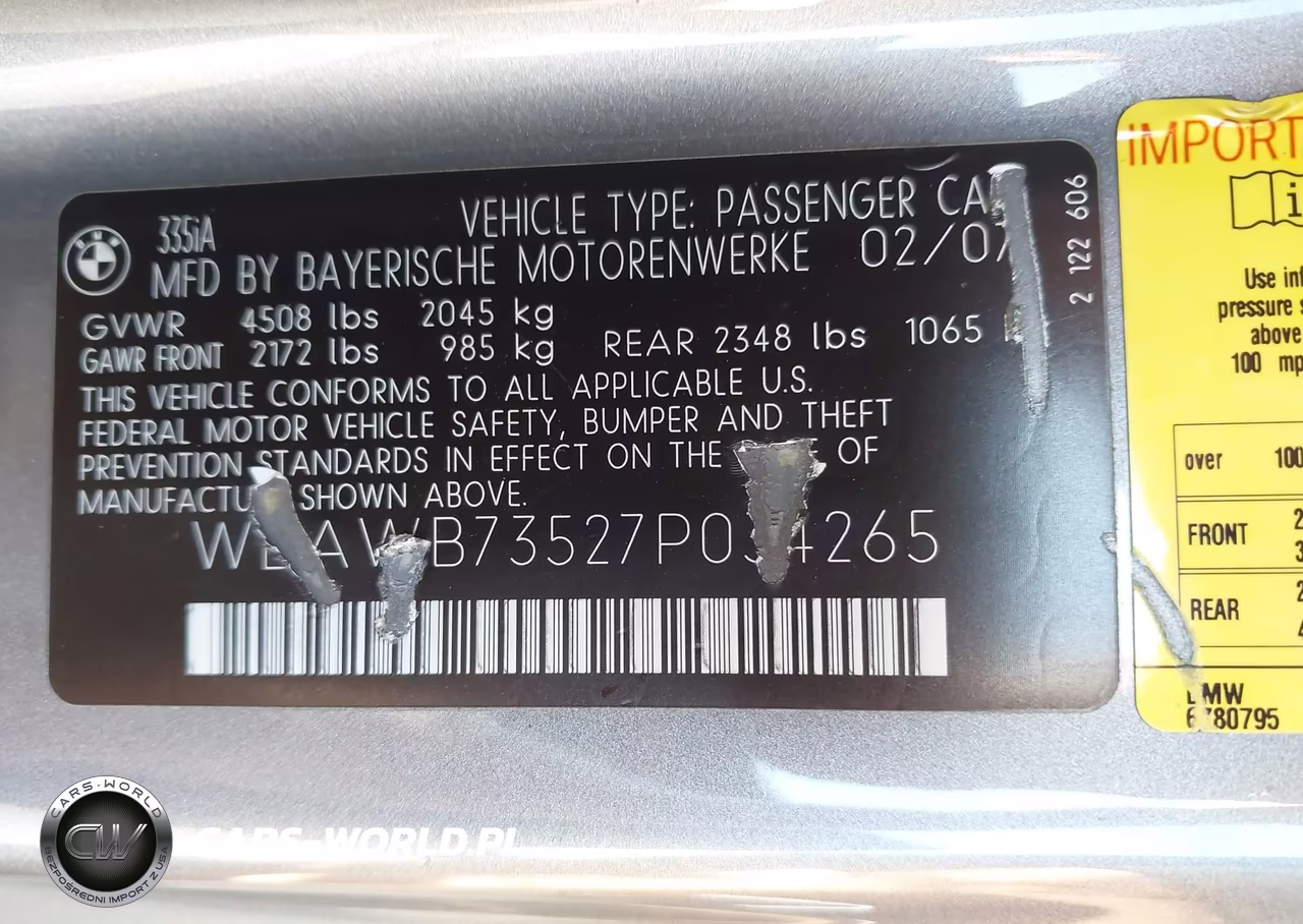 2007 BMW 335I VIN:WBAWB73527P034265 - 9