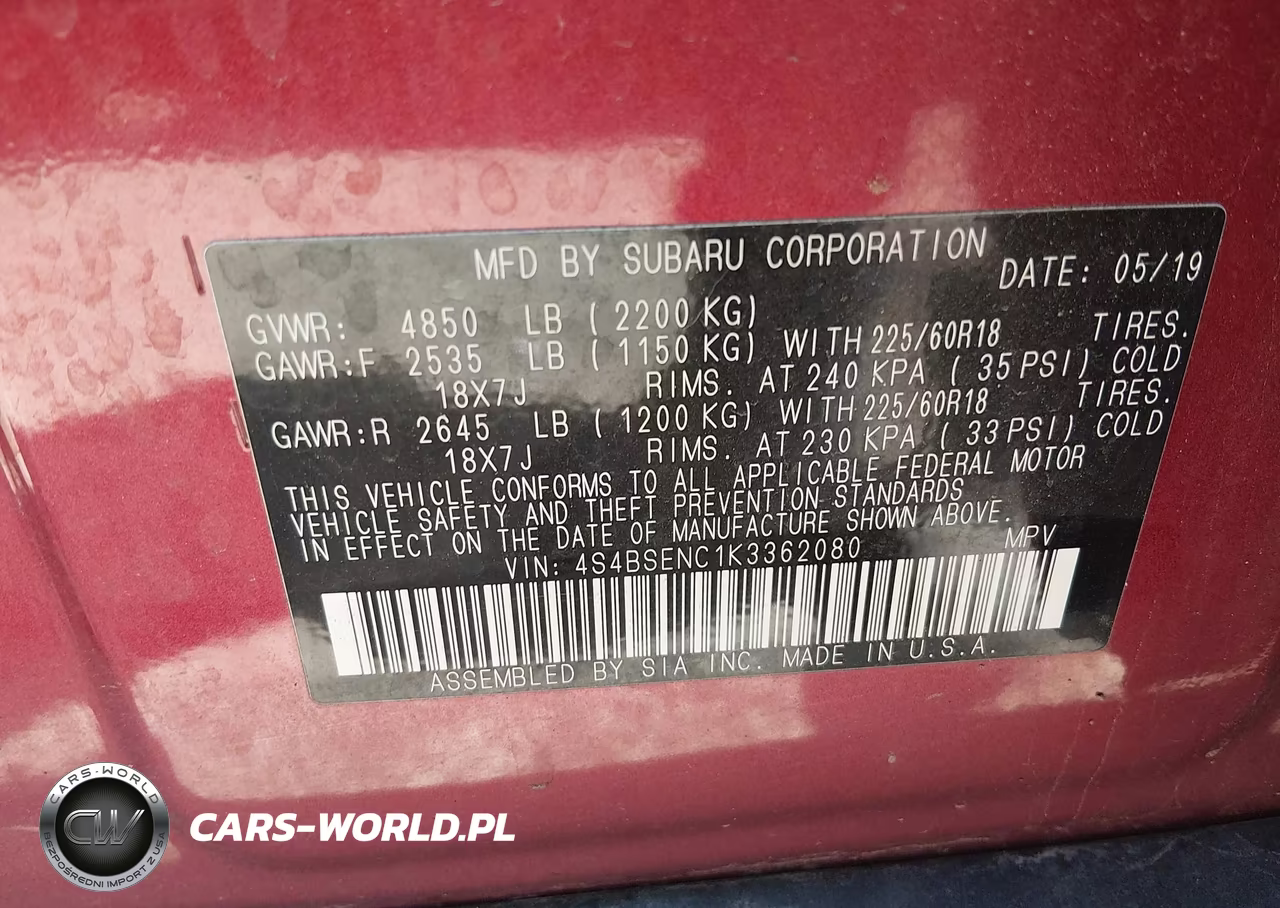 2019 Subaru Outback 3.6R Limited VIN:4S4BSENC1K3362080 - 9