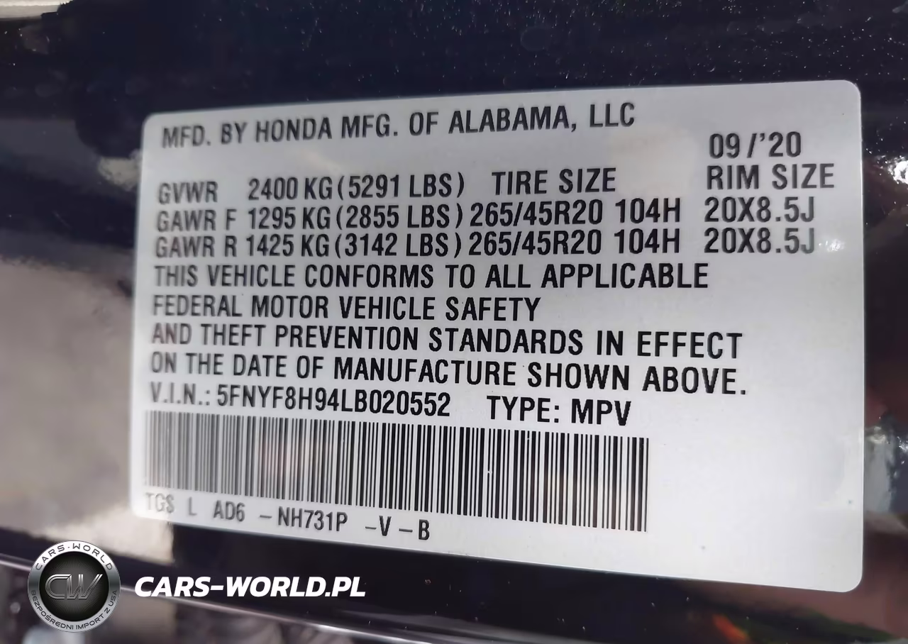 2020 Honda Passport Awd Touring VIN:5FNYF8H94LB020552 - 9