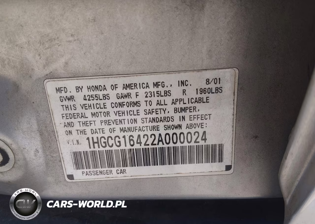 2002 Honda Accord 3.0 Lx VIN:1HGCG16422A000024 - 9
