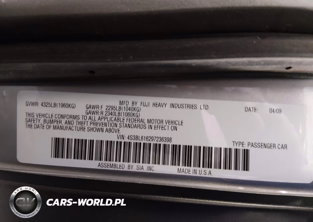 2009 Subaru Legacy 2.5I VIN:4S3BL616297236398 - 9