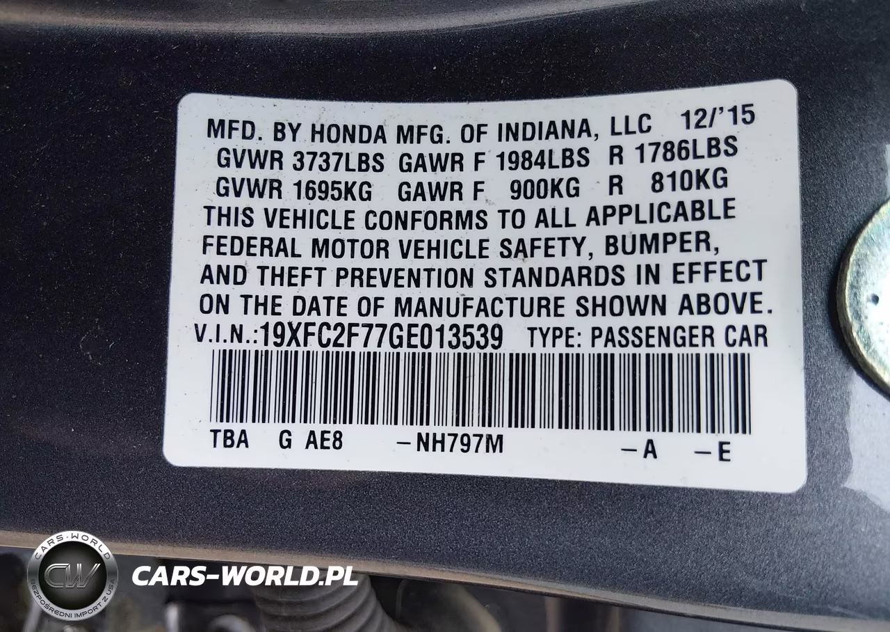2016 Honda Civic Ex VIN:19XFC2F77GE013539 - 9
