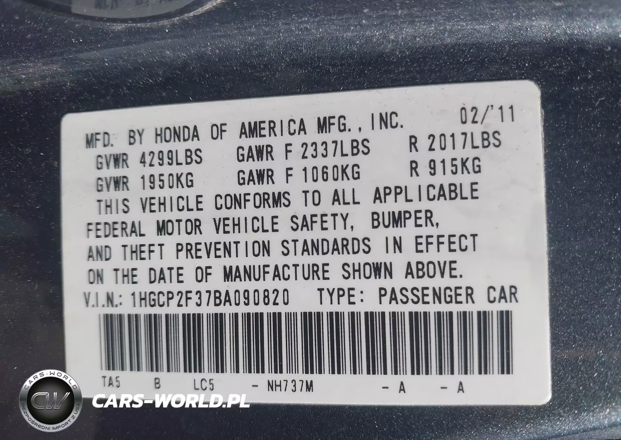 2011 Honda Accord 2.4 Lx VIN:1HGCP2F37BA090820 - 9