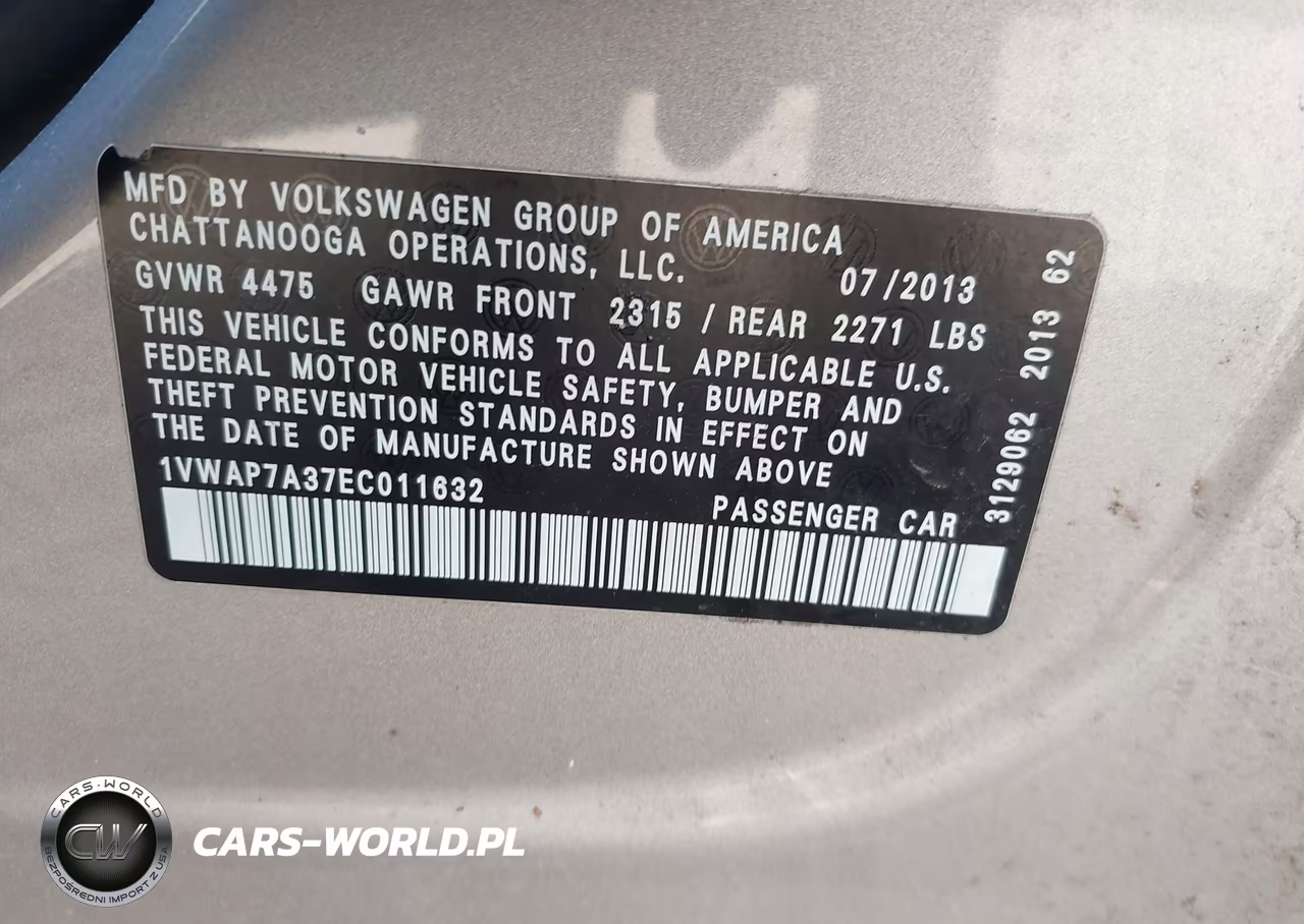 2014 Volkswagen Passat 2.5L S VIN:1VWAP7A37EC011632 - 9