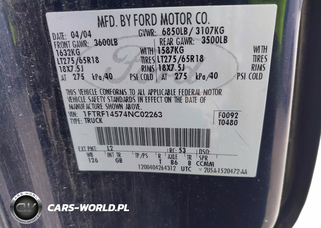 2004 Ford F-150 Fx4-Xl-Xlt VIN:1FTRF14574NC02263 - 9