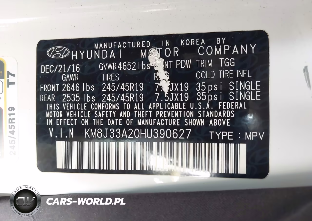 2017 Hyundai Tucson Sport VIN:KM8J33A20HU390627 - 9