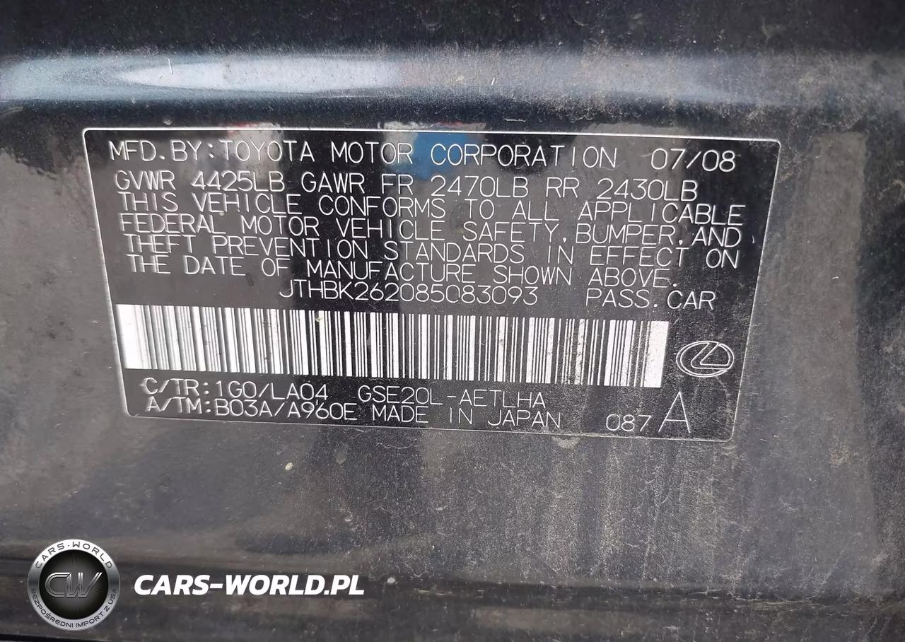 2008 Lexus Is 250 VIN:JTHBK262085083093 - 9