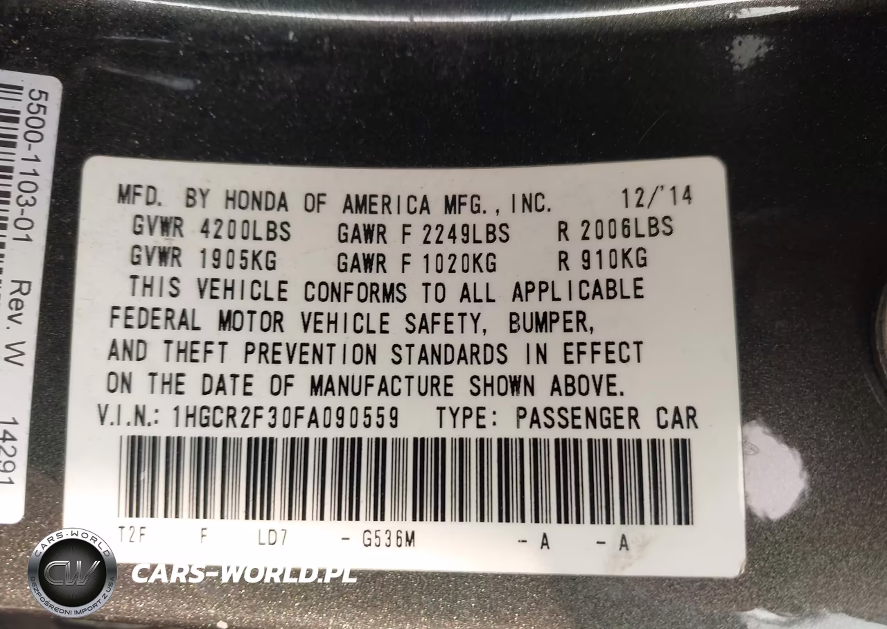 2015 Honda Accord Lx VIN:1HGCR2F30FA090559 - 9