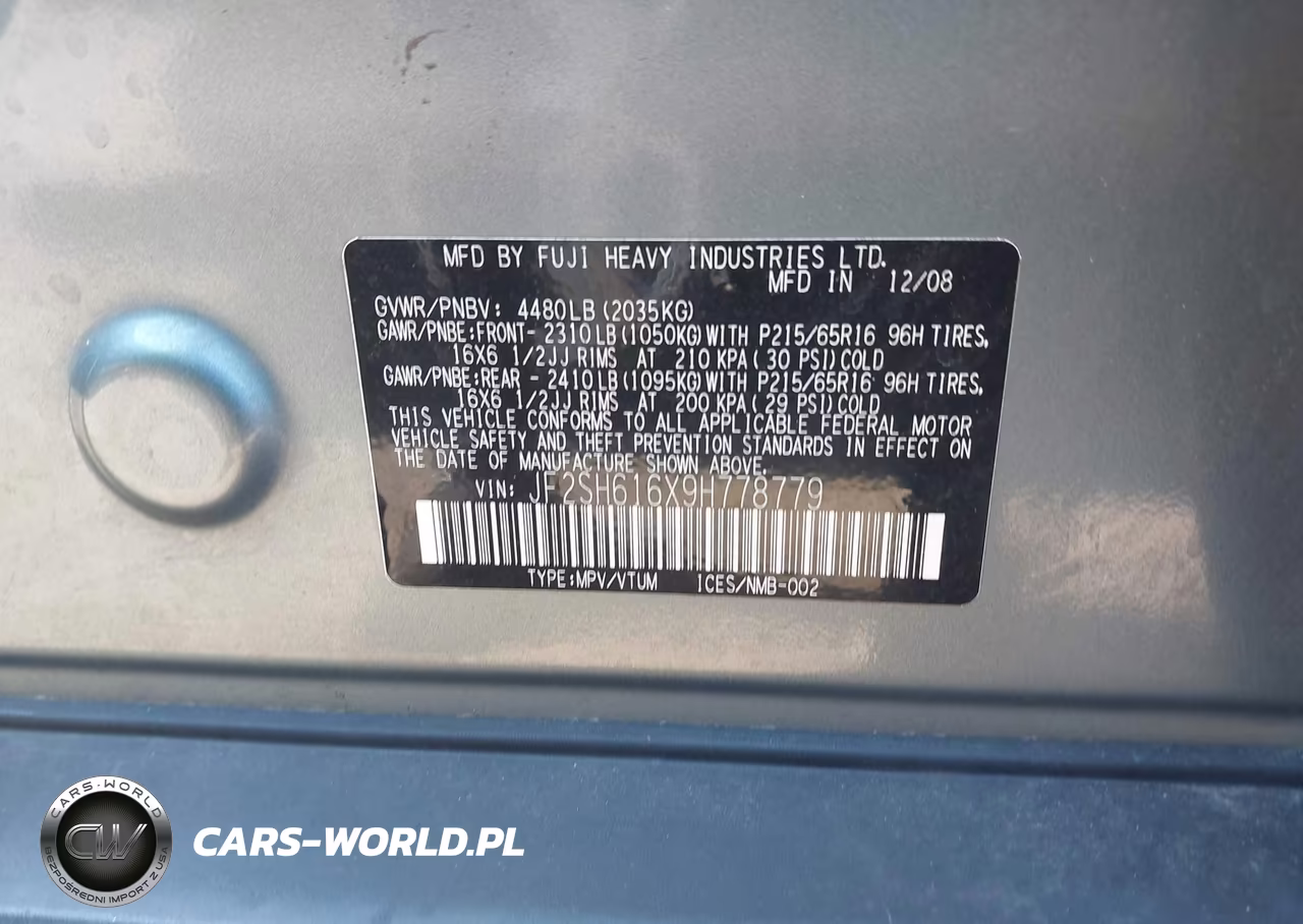 2009 Subaru Forester 2.5X VIN:JF2SH616X9H778779 - 9
