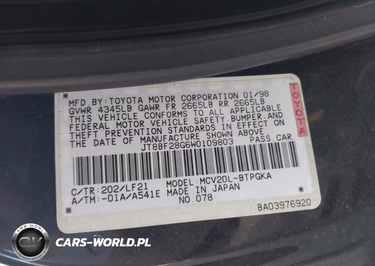 1998 Lexus Es 300 VIN:JT8BF28G6W0109803 - 9