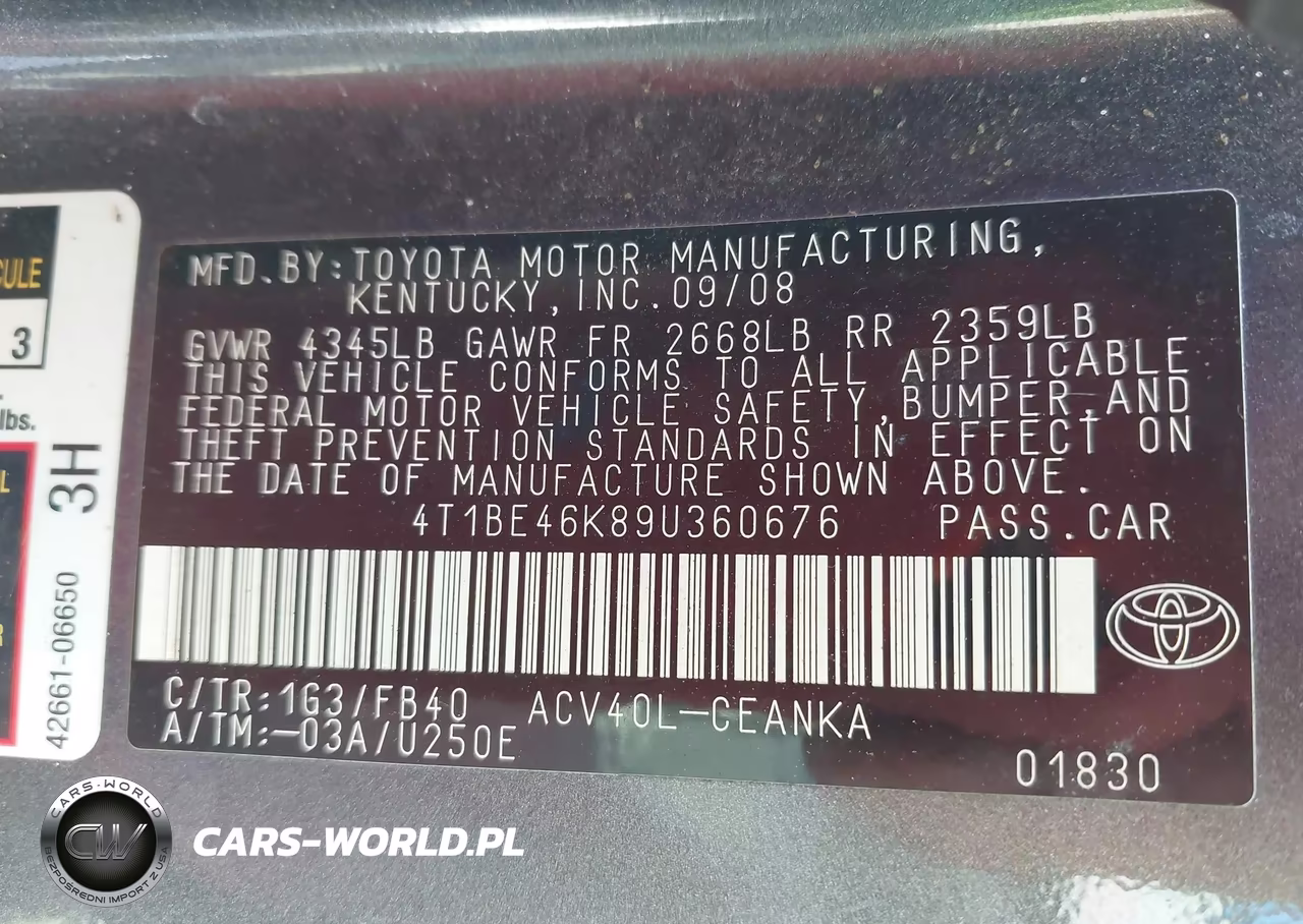 2009 Toyota Camry Le VIN:4T1BE46K89U360676 - 9