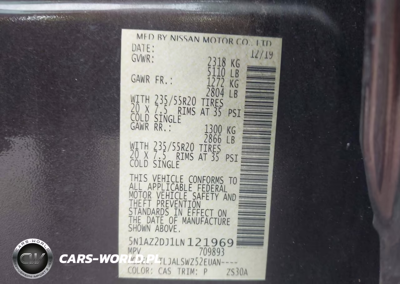 2020 Nissan Murano Platinum Fwd VIN:5N1AZ2DJ1LN121969 - 9