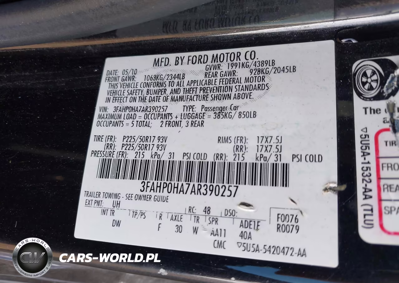 2010 Ford Fusion Se VIN:3FAHP0HA7AR390257 - 9