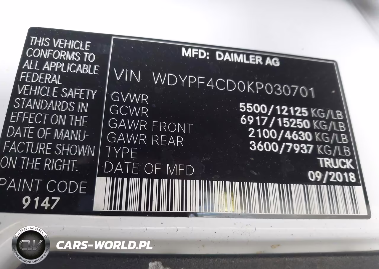 2019 Freightliner Sprinter 3500Xd High Roof V6 VIN:WDYPF4CD0KP030701 - 8