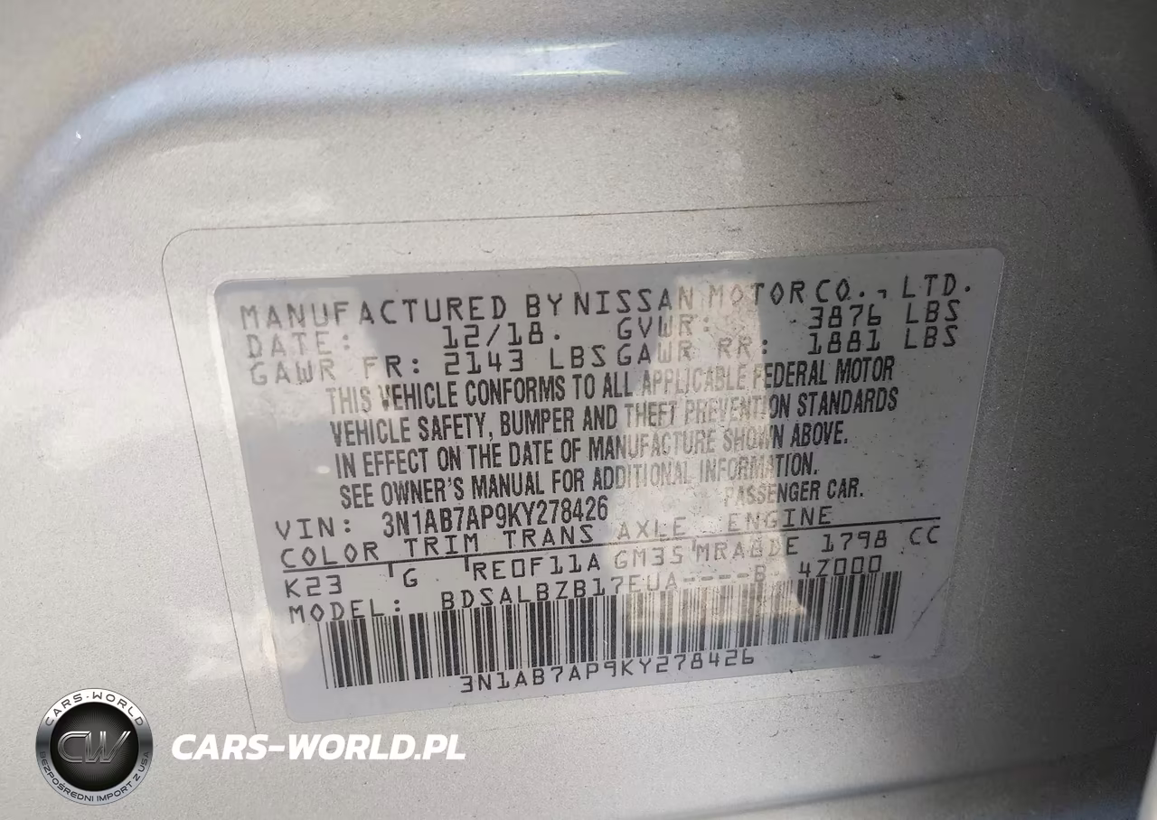 2019 Nissan Sentra S VIN:3N1AB7AP9KY278426 - 9