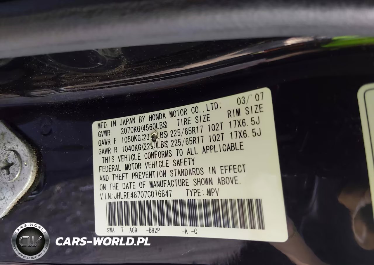 2007 Honda Cr-V Ex-L VIN:JHLRE48707C076847 - 9