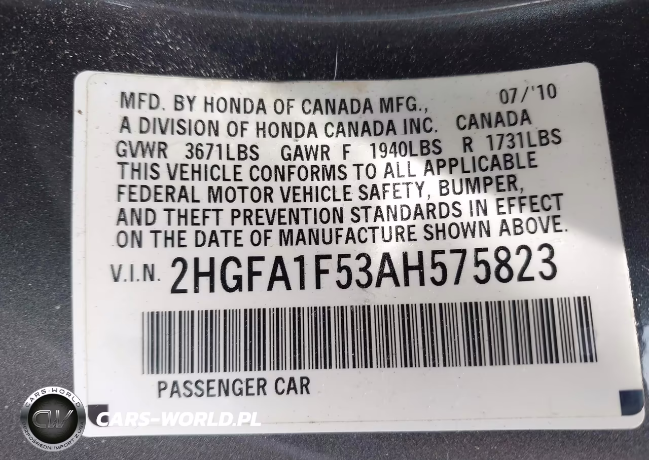 2010 Honda Civic Lx VIN:2HGFA1F53AH575823 - 9