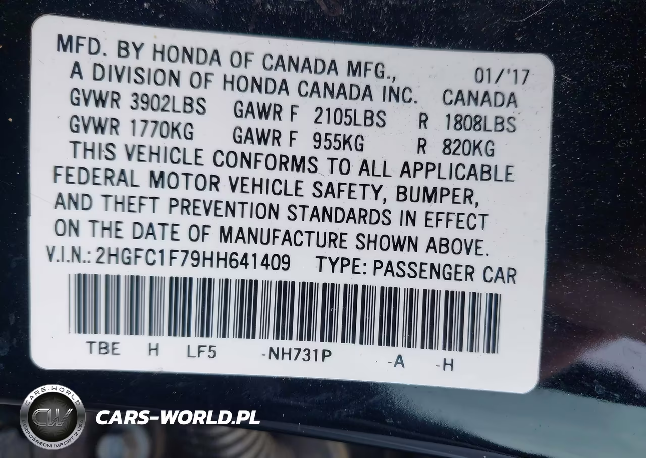 2017 Honda Civic Ex-L VIN:2HGFC1F79HH641409 - 9