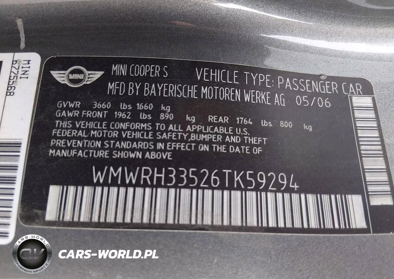 2006 Mini Cooper S VIN:WMWRH33526TK59294 - 9