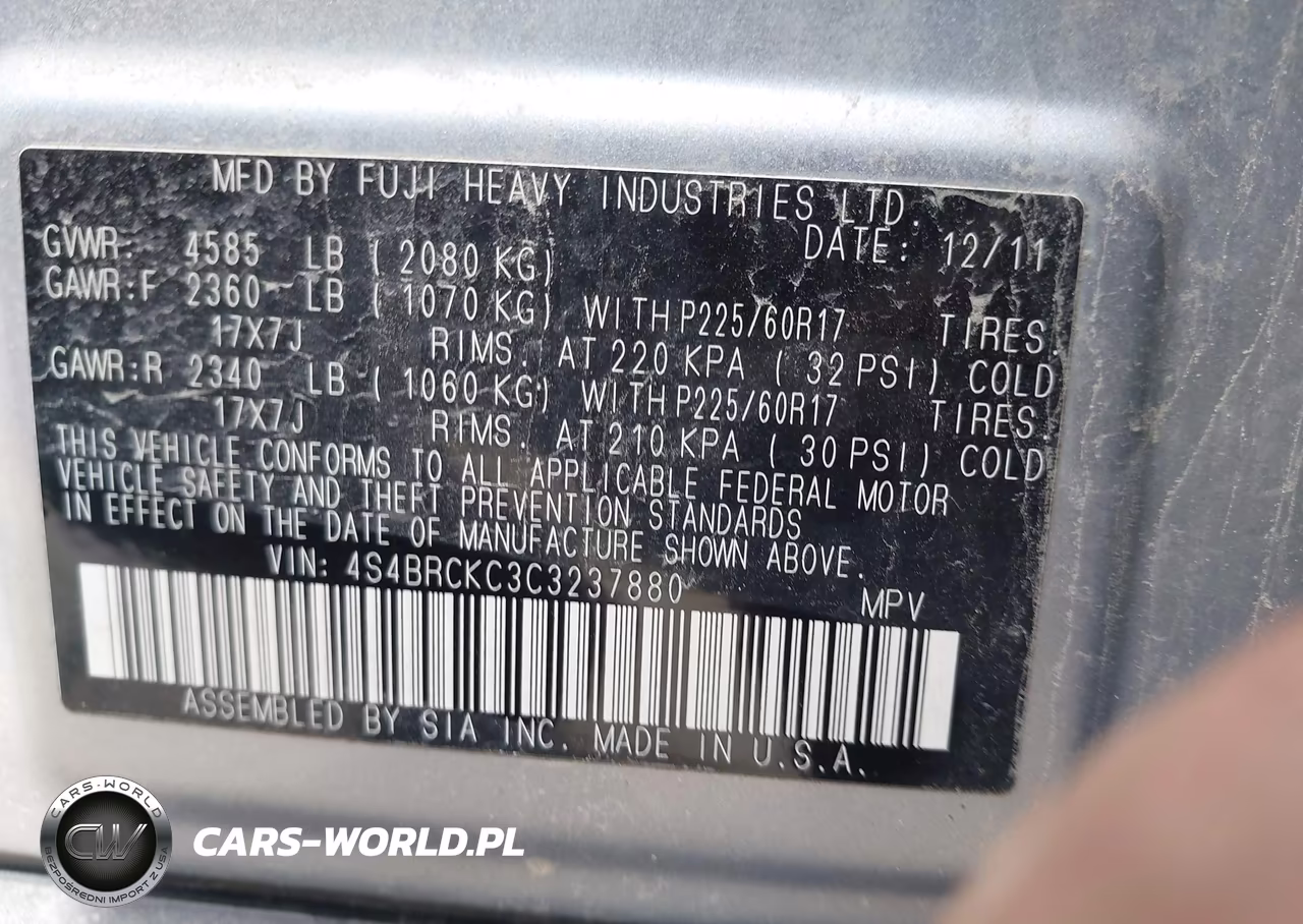 2012 Subaru Outback 2.5I Limited VIN:4S4BRCKC3C3237880 - 9