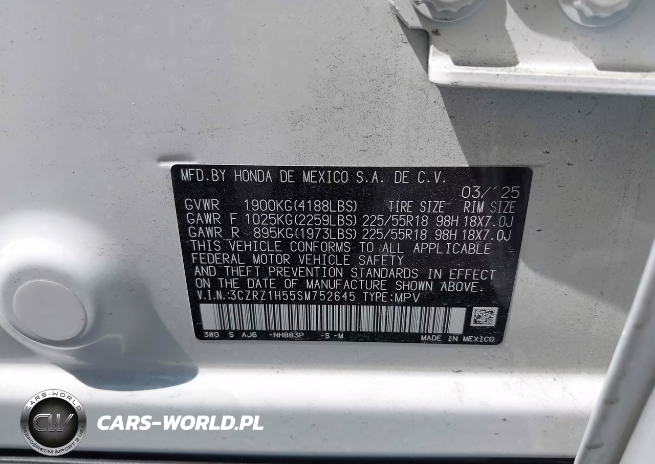 2025 Honda Hr-V 2Wd Sport VIN:3CZRZ1H55SM752645 - 9