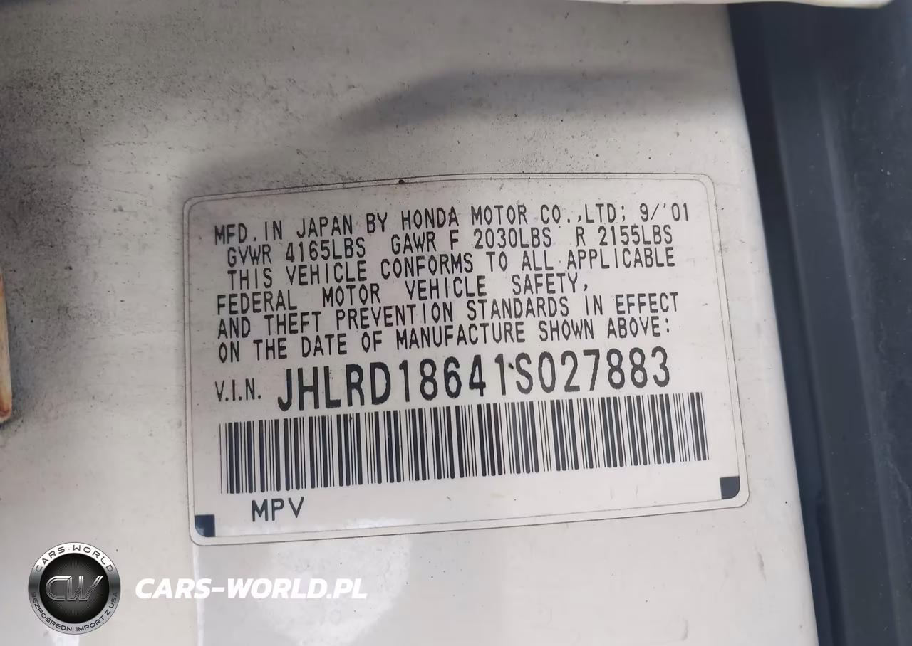 2001 Honda Cr-V Ex VIN:JHLRD18641S027883 - 9