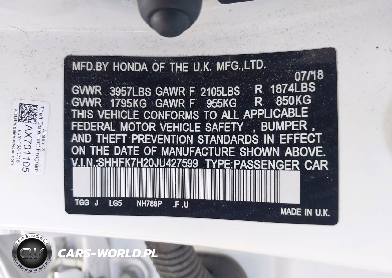 2018 Honda Civic Lx VIN:SHHFK7H20JU427599 - 9