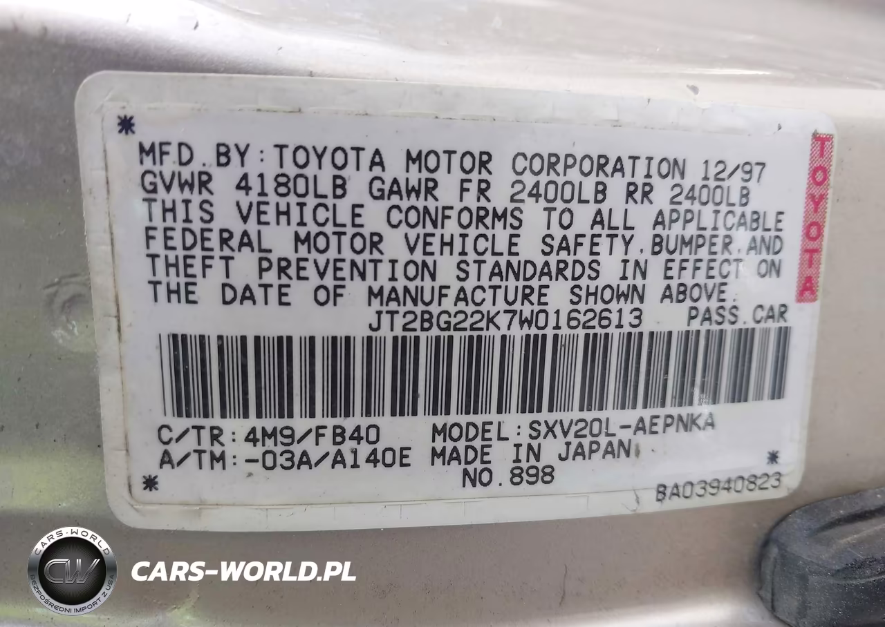 1998 Toyota Camry Le VIN:JT2BG22K7W0162613 - 9