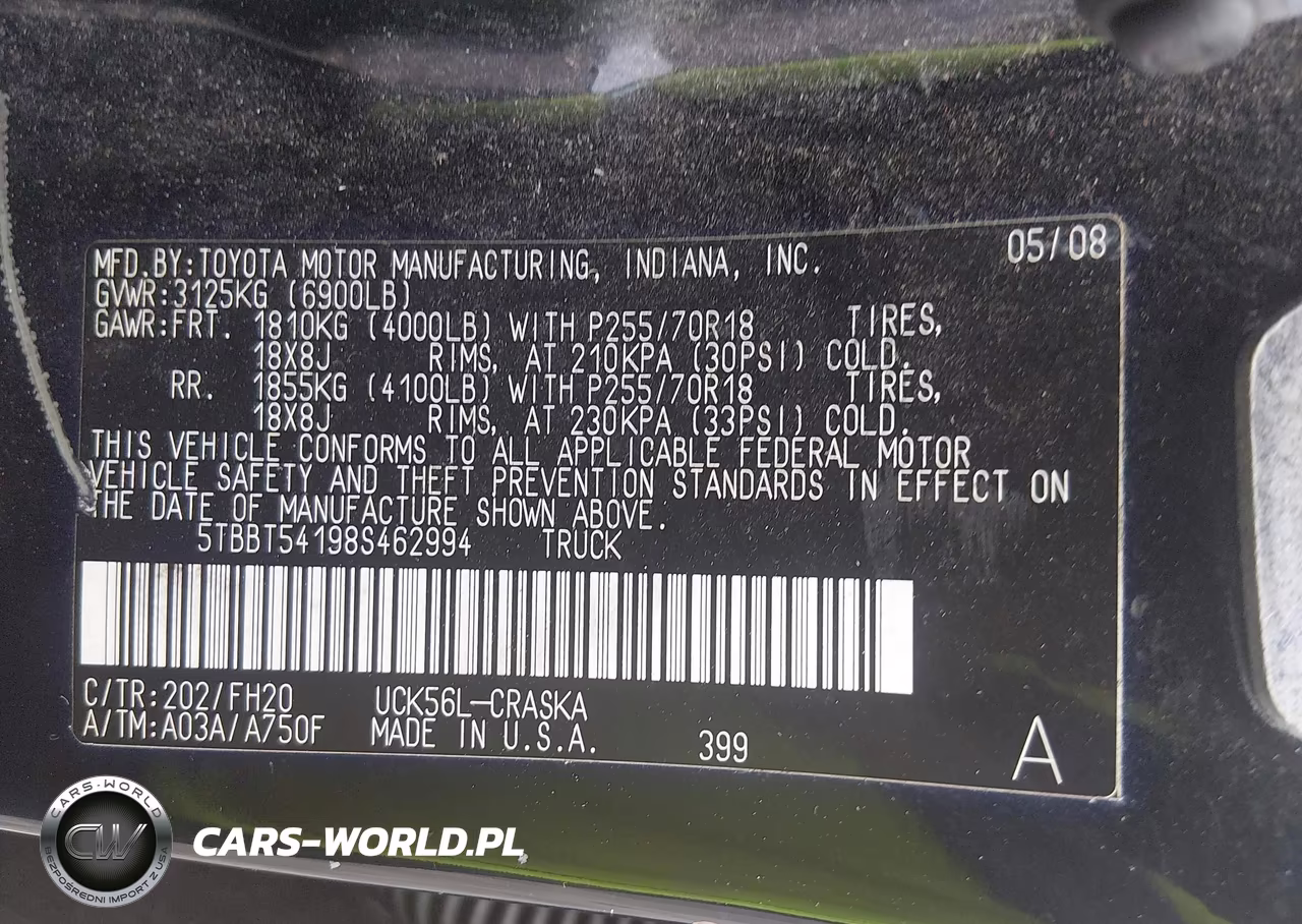 2008 Toyota Tundra Base 4.7L V8 VIN:5TBBT54198S462994 - 9