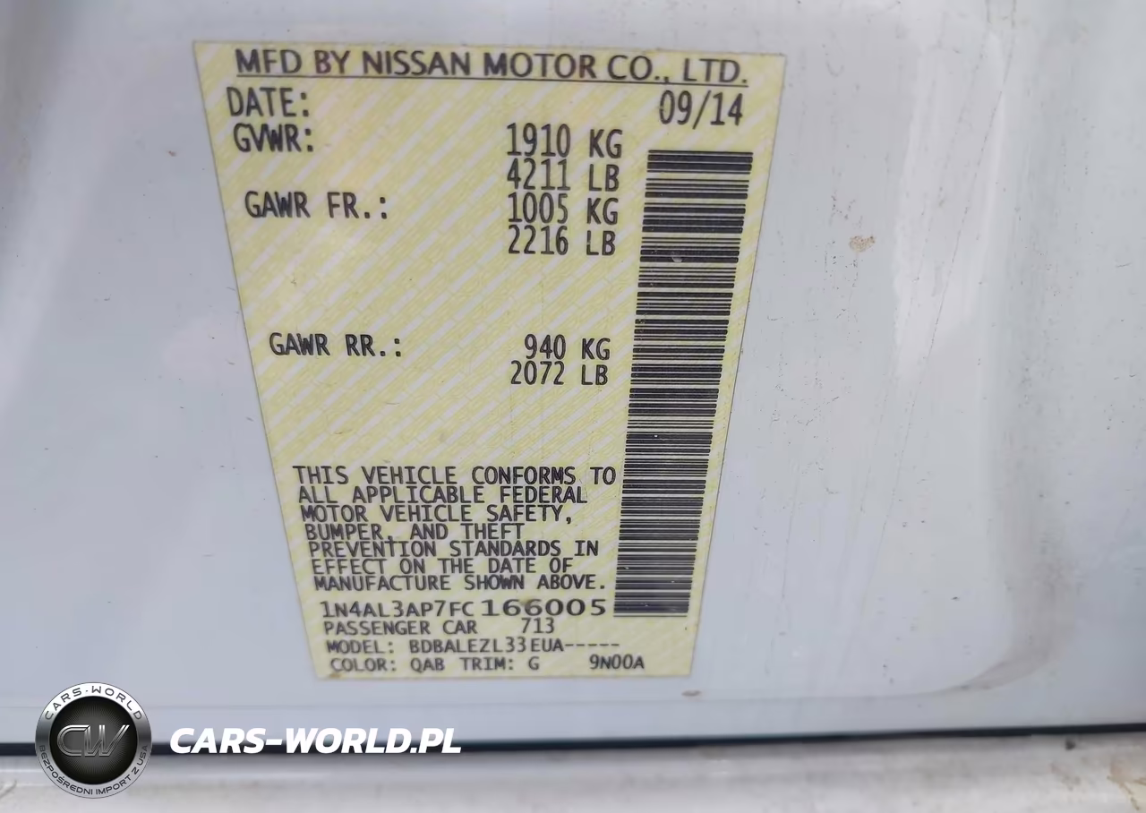 2015 Nissan Altima 2.5-2.5 S-2.5 Sl-2.5 Sv VIN:1N4AL3AP7FC166005 - 9