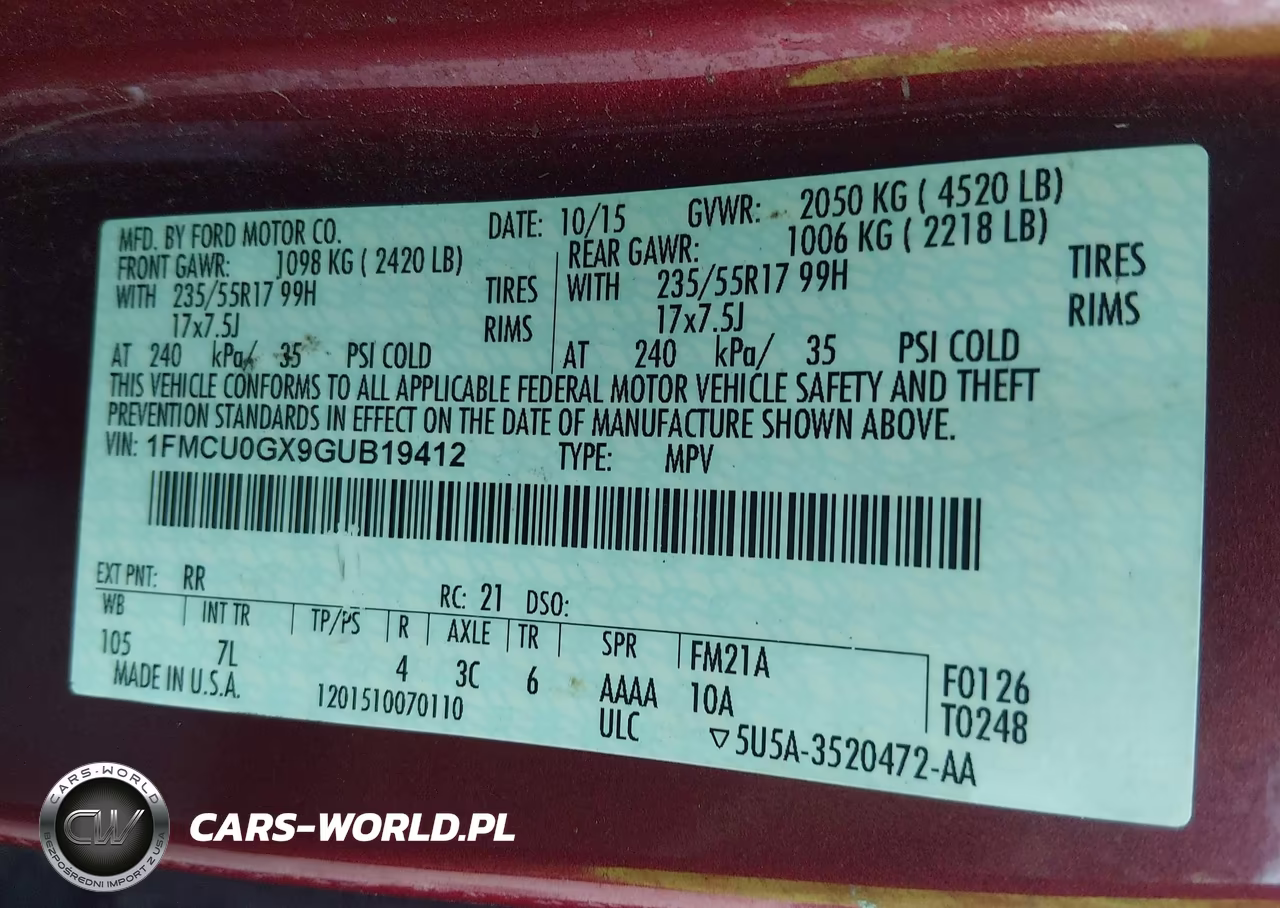 2016 Ford Escape Se VIN:1FMCU0GX9GUB19412 - 9