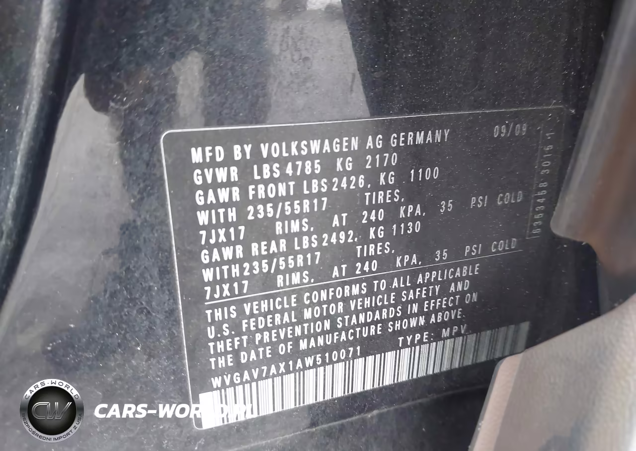 2010 Volkswagen Tiguan Se VIN:WVGAV7AX1AW510071 - 9