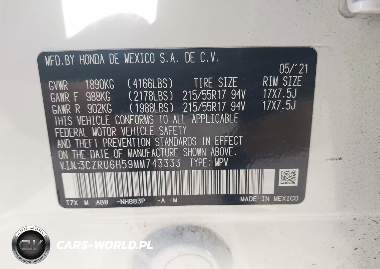 2021 Honda Hr-V Awd Ex VIN:3CZRU6H59MM743333 - 9