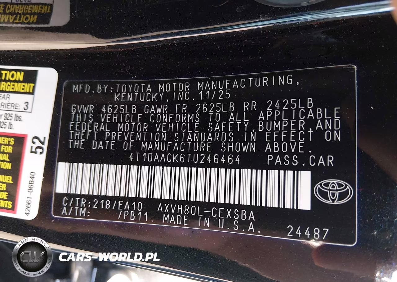 2026 Toyota Camry Se VIN:4T1DAACK6TU246464 - 9