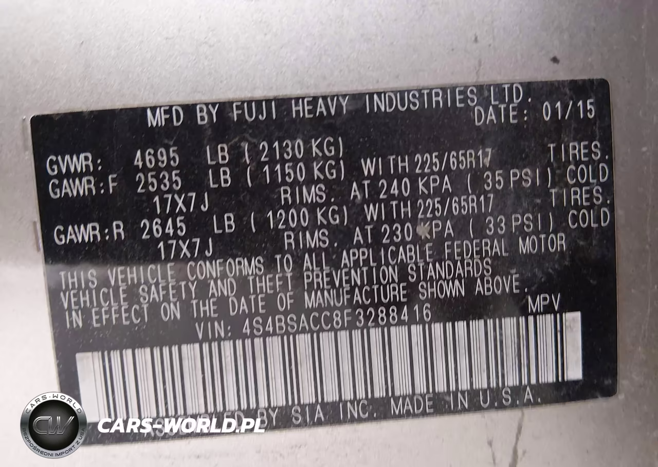 2015 Subaru Outback 2.5I Premium VIN:4S4BSACC8F3288416 - 9