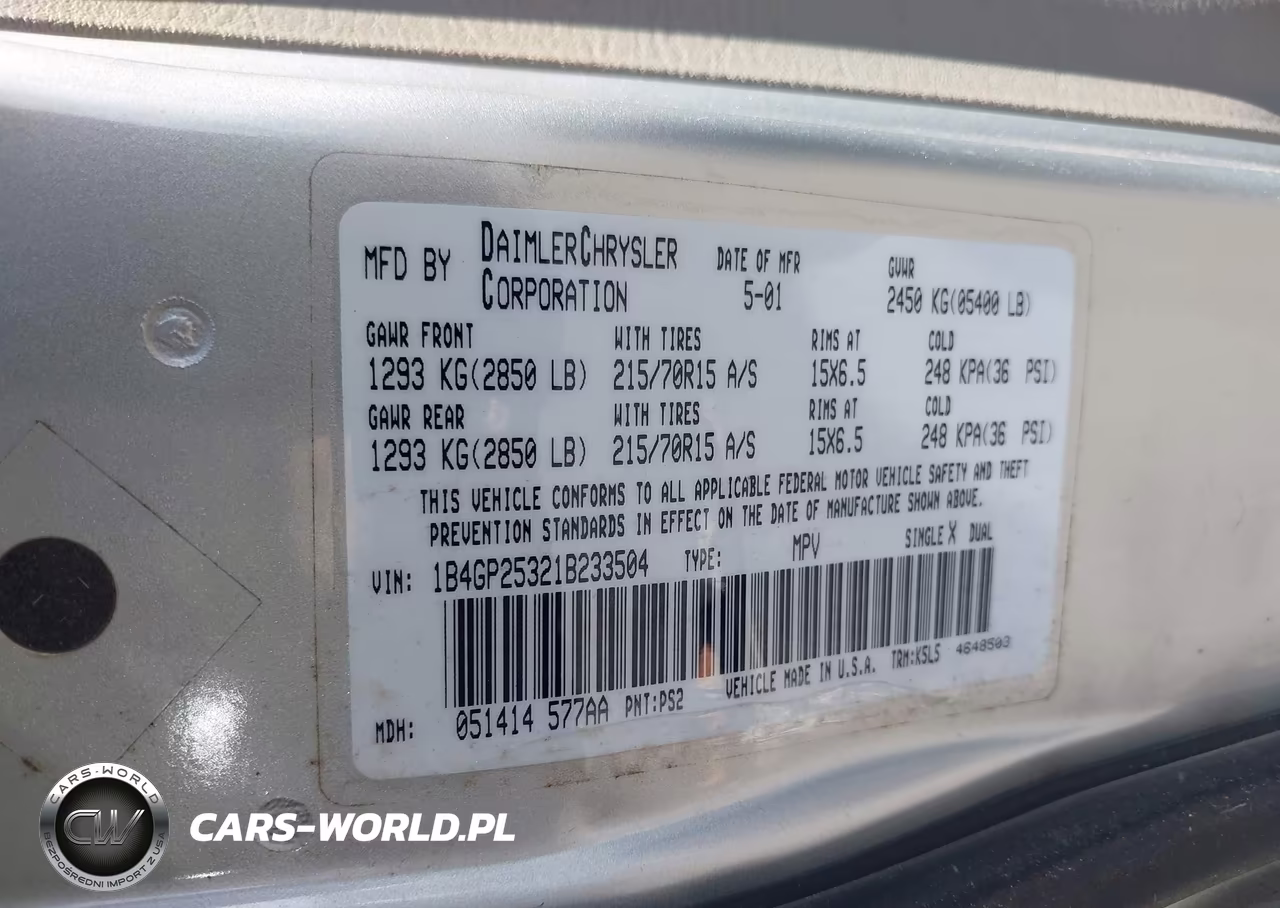 2001 Dodge Caravan Se VIN:1B4GP25321B233504 - 9