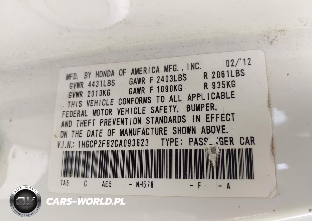 2012 Honda Accord 2.4 Ex-L VIN:1HGCP2F82CA093623 - 9