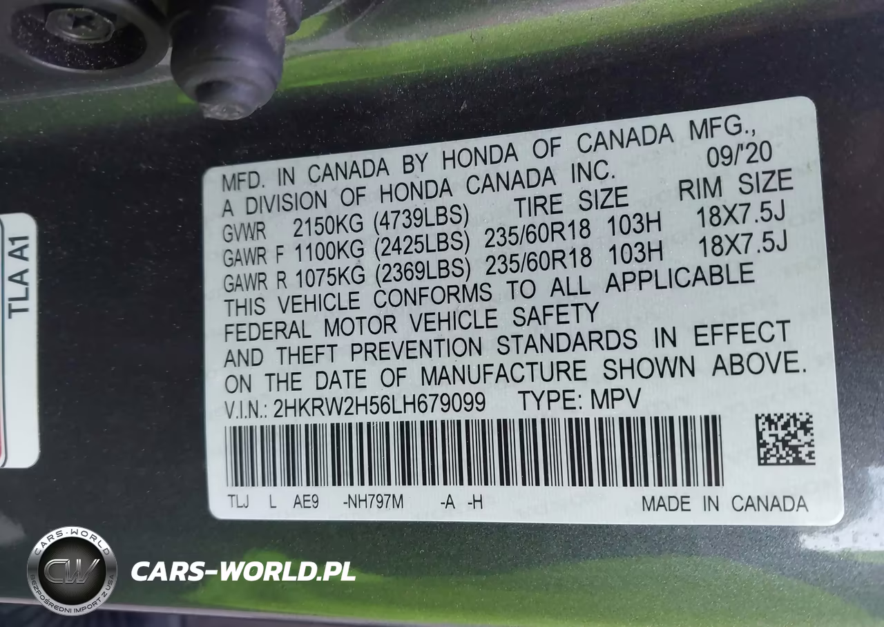 2020 Honda Cr-V Awd Ex VIN:2HKRW2H56LH679099 - 9